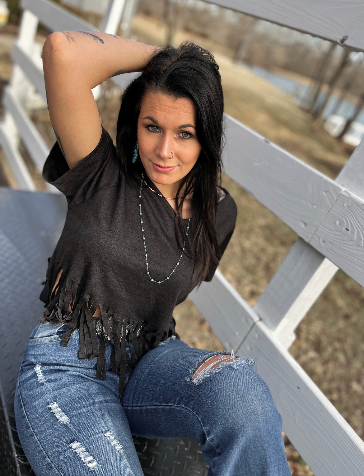 Black Fringe Crop Top
