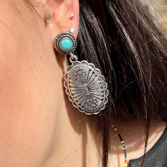 Boho Oval with Turquoise Earrings